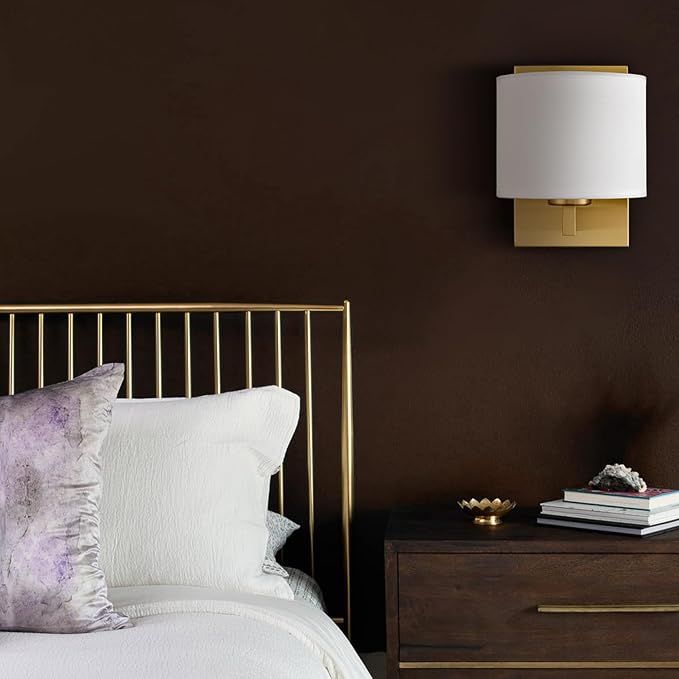 SAMTEEN Gold Wall Sconces Set of Two Mid Century Modern Brass Sconces Wall Lighting with Drum Shade Wall Lamp for Bedroom Hallway Foyer Living Room