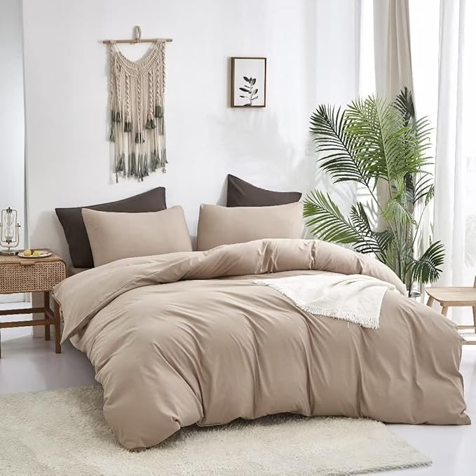 CLOTHKNOW Khaki Comforter Sets Twin/Twin XL 3Pcs Champange Bedding Comforter Sets Light Brown Twin Comforter Soft Tan Comforter Sets
