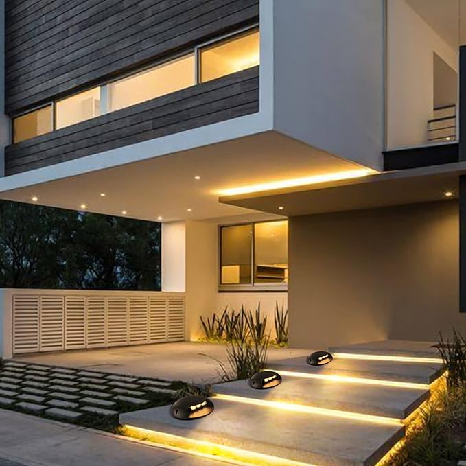 Outdoor Step Lights,High Voltage 120V 110V,3W LED Deck Light Wire,Warm White 3000K,Aluminum Housing,Surface Mount Wall Lights,Indoor Stair Lighting for Landscape,Fence,Well,Pathway,Pack of 4