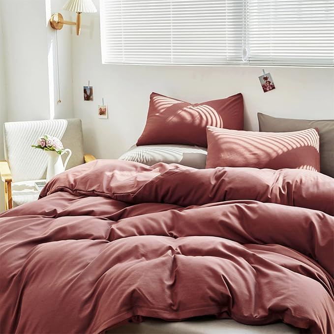 Cottonight Brick Red Comforter Set King Marroon Bedding Comforter Set Solid Modern Cotton Blackish Red Blanket Quilts Soft Simple Modern Breathable 3 Piece Hotel Quality Comforter Set for Women Men