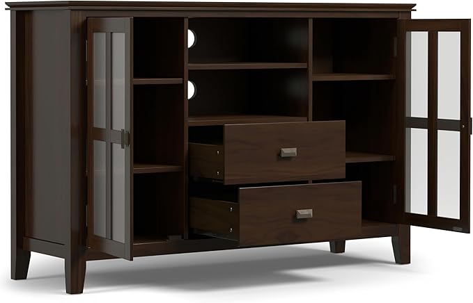 SIMPLIHOME Artisan SOLID WOOD 53 inch Wide Transitional TV Media Stand in Tobacco Brown For TVs up to 60 inches for the Living Room and Entertainment Center
