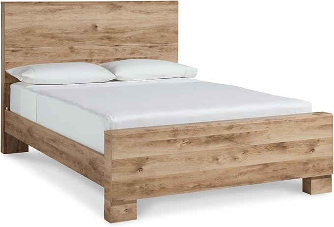 Signature Design by Ashley Hyanna Rustic Queen Panel Bed with Metal Slats, Foundation or Box Spring Needed, Light Brown