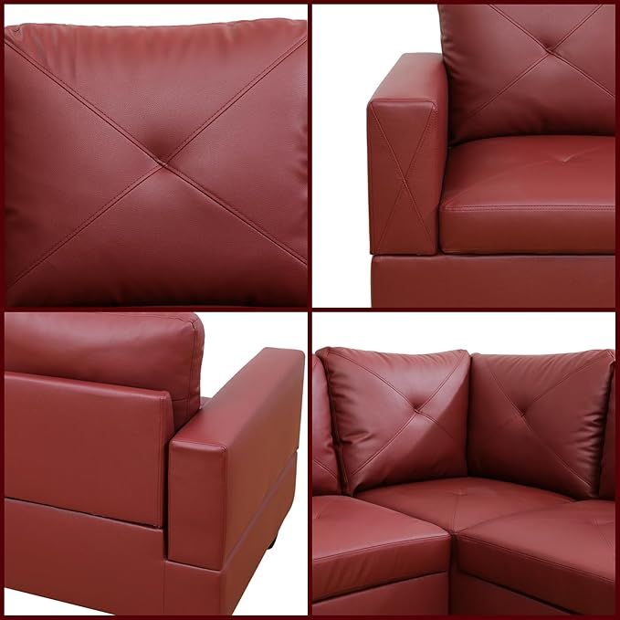 L Shaped Couch, Modular Sectional Sofa with Chaise, Modern Modular Sofas Furniture Sofa Couches for Living Room/Apartment/Office/Bedroom, Red