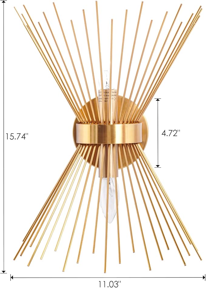 VILUXY Mid-Century Plug in Wall Sconces Antique Brass Brush Paint Finish with Starburst Shade and ON/Off Switch Cord for Bedside, Bedroom, Hallway, Entryway, Passway, Vanity 2 Pack