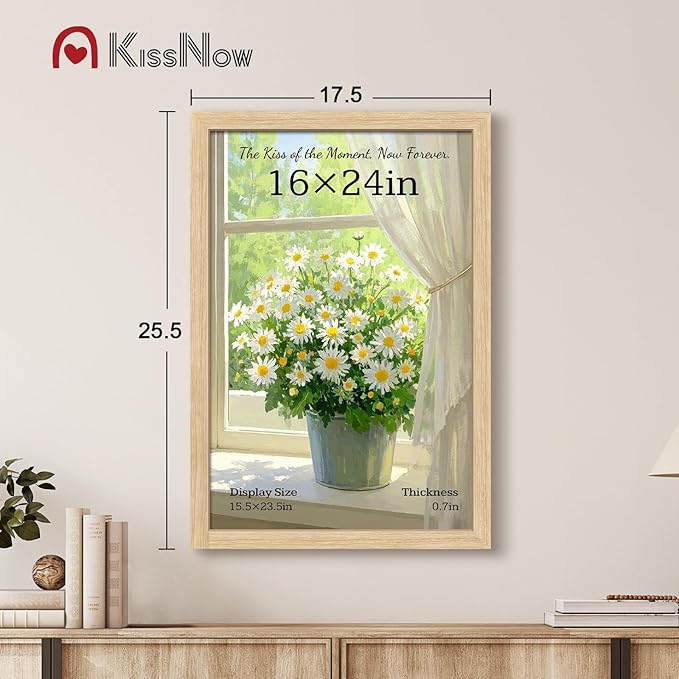 16x24 Poster Frame 4 Pack, Natural Oak Wood Picture Frame with Polished Plexiglass, Wall Hanging