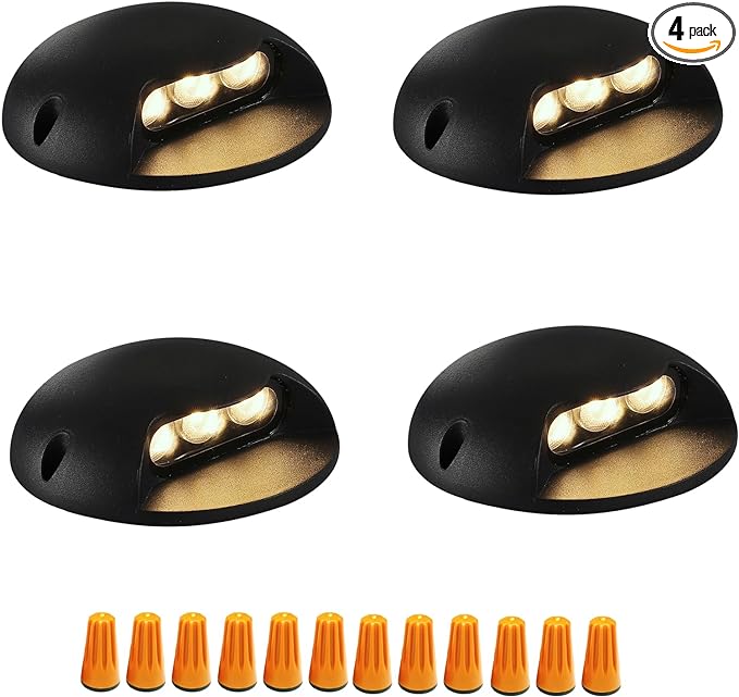 Outdoor Step Lights,High Voltage 120V 110V,3W LED Deck Light Wire,Warm White 3000K,Aluminum Housing,Surface Mount Wall Lights,Indoor Stair Lighting for Landscape,Fence,Well,Pathway,Pack of 4