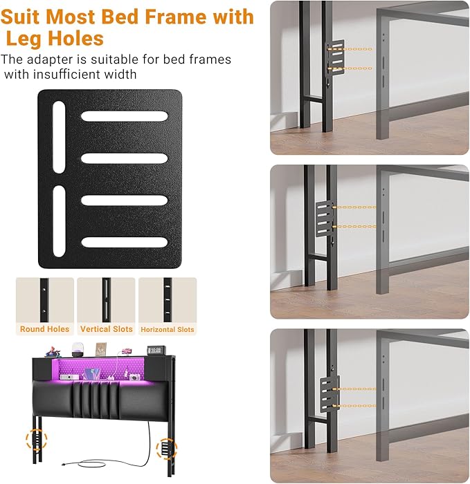 Unikito Headboard for Twin Size Bed with Storage and Cabinet, Black Upholstered Headboards with Outlets, USB Ports, and DIY Color of LED Light, Twin Head Board Only, Comfortable Headboard, Black