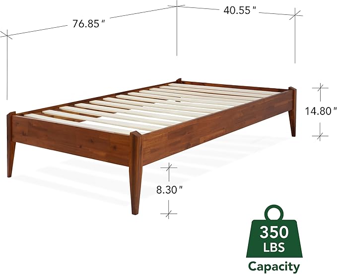 Bme Dinkee 15" Solid Wood Platform Bed Frame Without Headboard - Japanese Joinery Bed Frame - Modern & Minimalist Style - Wood Slat Support - Easy Assembly - No Box Spring Needed - Chocolate, Twin