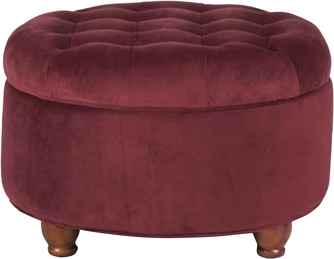 Homepop Home Decor |N8264-B119 | Large Button Tufted Velvet Round Storage Ottoman | Ottoman with Storage for Living Room & Bedroom, Berry