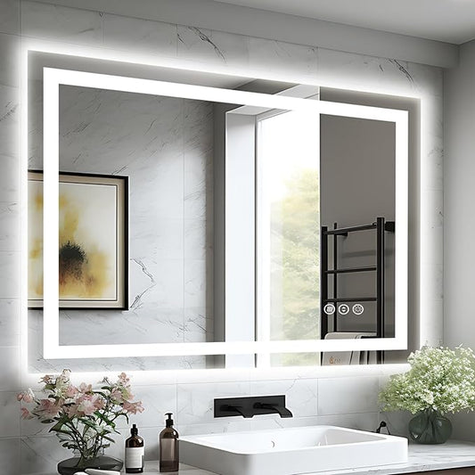 44"x36" LED Light Mirror for Bathroom (Front and Backlit), Anti-Fog Bathroom Vanity Mirror, Stepless Dimmable Lighted Mirror, Tempered Glass, Memory (Horizontal/Vertical)