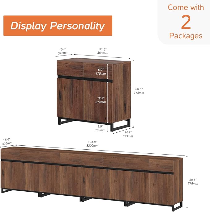 WAMPAT Modern TV Stand for TVs up to 120 inch, 4 in 1 Entertainment Center TV Console with Adjustable Shelves and Metal Base for Living Room,Bedroom,Brown