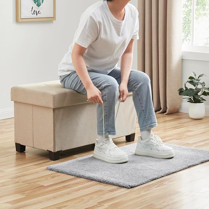 Ornavo Home 30 Inch Storage Ottoman, Large Storage Bench, Ottoman with Storage with Legs, Foot Rest Stool, Bedroom Bench - Beige