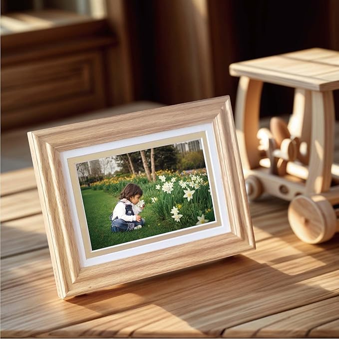 5x7 picture Frame Matted to 4x6, 5*7 Solid Oak Wood Picture Frame ,4*6 Picture Frame with Mat ,5 by 7 Premium Photo Frame with Real HD Tempered Glass,Tabletop or Wall Mount Display,Oak Color, 1 Pack