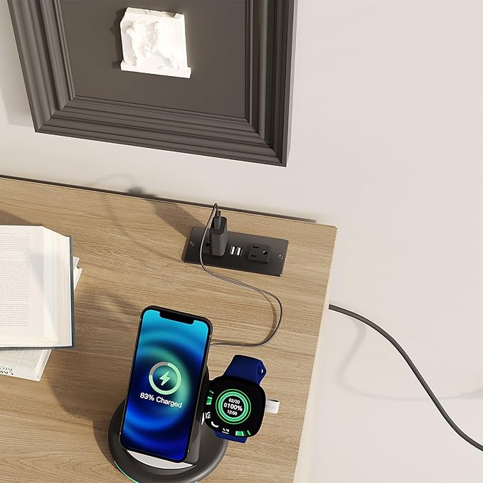 Fameill Dresser for Bedroom, 4 Drawer Small Dresser Organizer with Charging Station for Livingroom, Chest of Drawers with Metal Handles, Oak