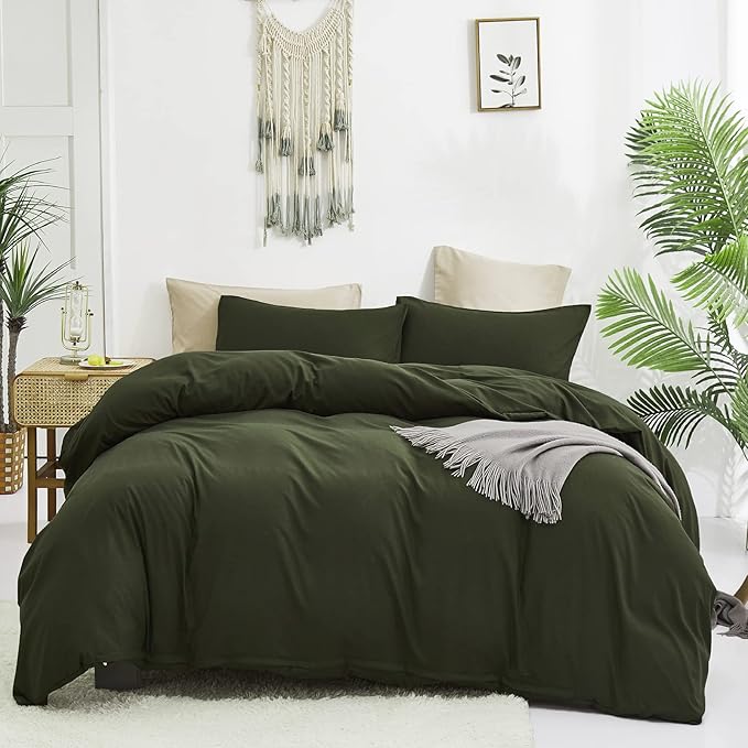 Cottonight Army Green Comforter Set Full Dark Green Bedding Set Plain Blanket Quilts Modern Soft Breathable 3 Piece Comforter Set for Women Men
