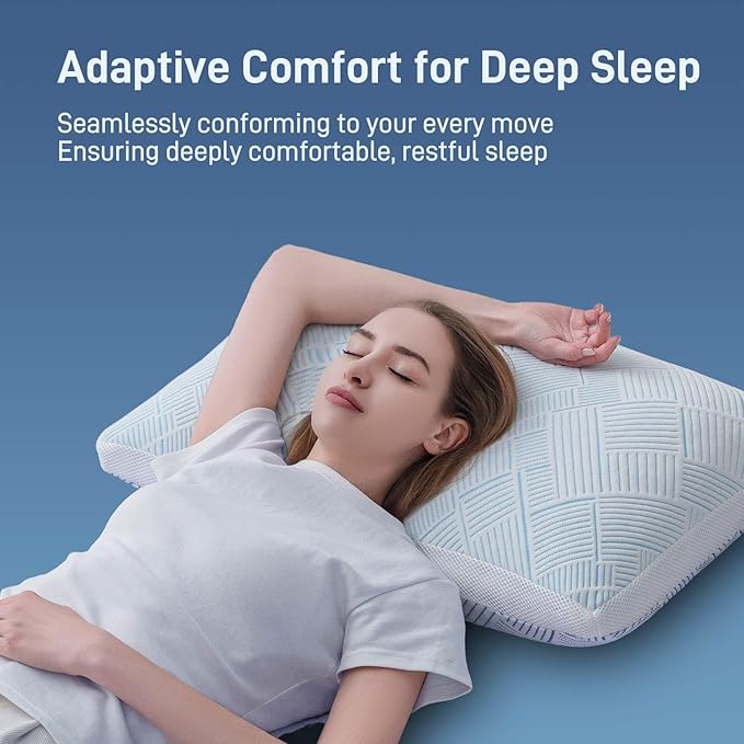 Shredded Memory Foam Cooling Soft Bamboo Viscose Pillows Queen Size Set of 2, Adjustable Hypoallergenic Hotel Quality Pillows for Stomach, Back and Side Sleeper, Oeko-TEX Certified