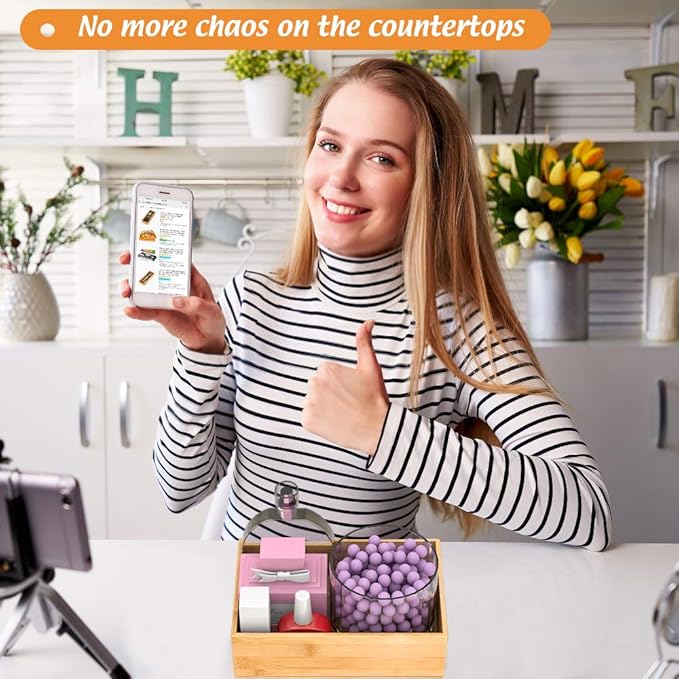 Bamboo Kitchen Drawer Organizer, Wooden Storage Box for Utensil Organizer Silverware Tray Cutlery Holder Flatware Containers - Multi-Use Deep Drawer Dividers Organizer for Bathroom, Jewelry (9"6"2.5")