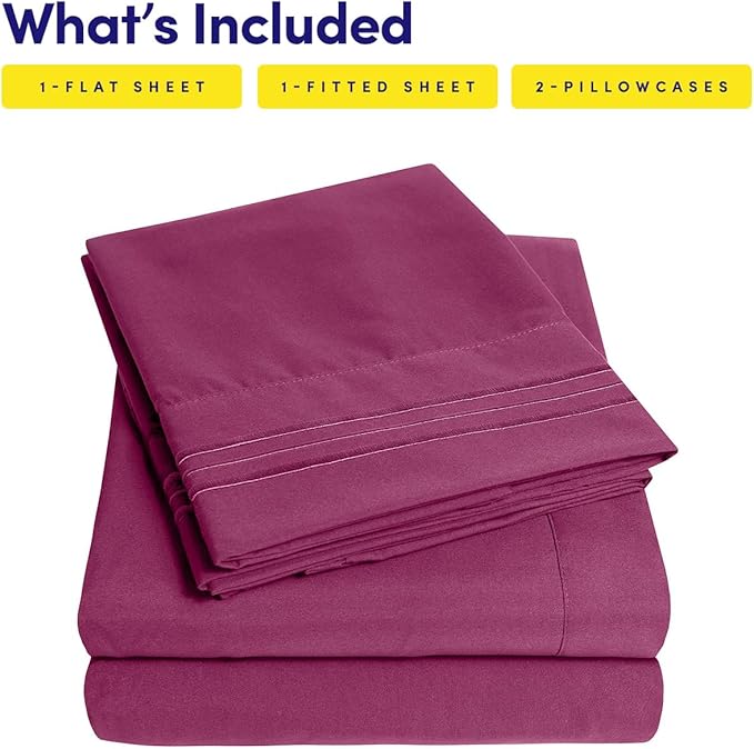 1500 Supreme Collection Queen Sheet Sets Berry Purple - Luxury Hotel Bed Sheets and Pillowcase Set for Queen Mattress - Extra Soft, Elastic Corner Straps, Deep Pocket Sheets, Queen Berry Purple