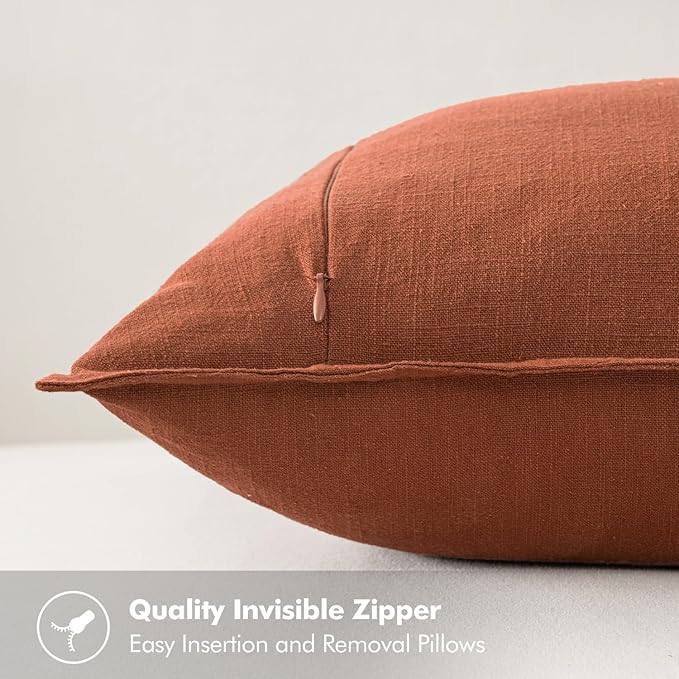 MIULEE Fall Decorative Linen Lumbar Pillow Covers 12x20 Inch Rust Boho Farmhouse Neutral Couch Throw Pillows for Bed Pack of 2 Accent Modern Pillowcase Summer Sofa Livingroom Home Decor