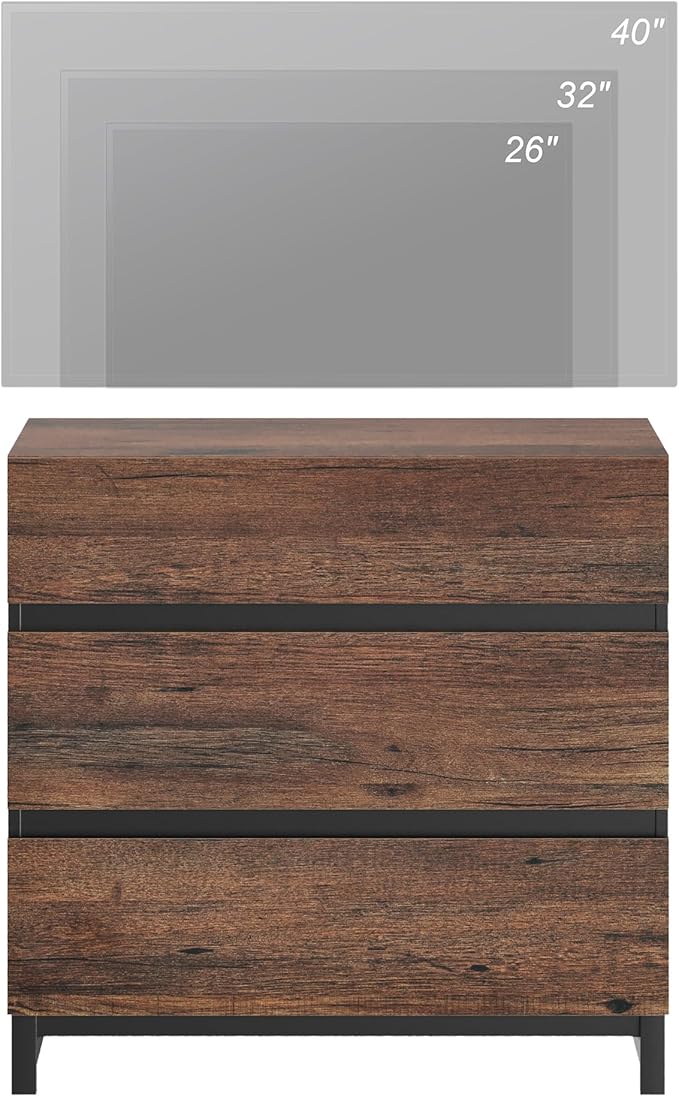 WAMPAT Modern TV Stand for TVs up to 42 inch, Entertainment Center TV Console with 3 Drawers and Metal Base, Media Console for Living Room, Bedroom, Brown