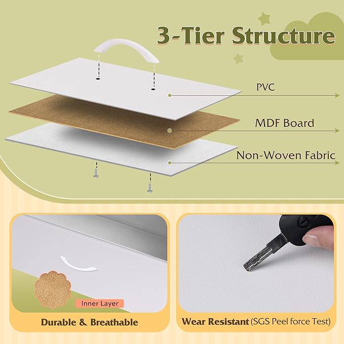 WLIVE White TV Stand for 55, 60, 65 inch TV, Entertainment Center with LED Lights & Charging Station, TV Media Console Table with 15 Fabric Drawers and Open Shelves for Living Room, Hallway, Wood Top
