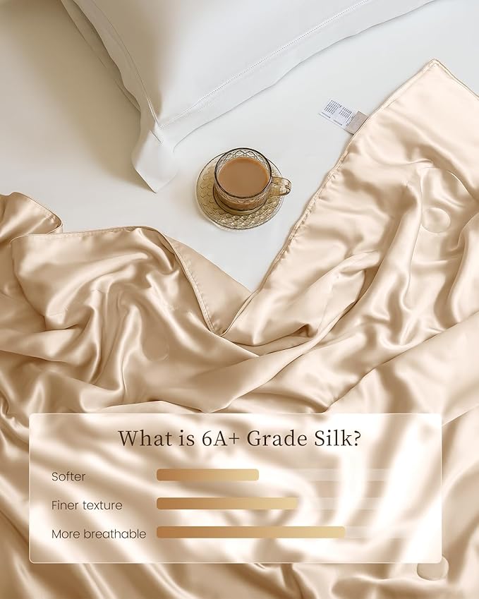 THXSILK Silk Blanket, 100% Mulberry Silk Cooling Throw, Soft and Lightweight Blanket for Bedroom, Sofa, Travel, All-Season (Champagne, King)