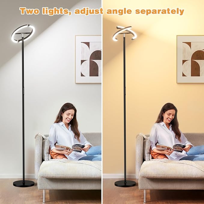 LED Floor Lamp - 70" Tall Modern Standing Lamp with 2 Rotatable Lights, Remote & Touch Control, 24W Bright Stepless Dimmable, Ideal for Living Room Bedroom Office(Black)