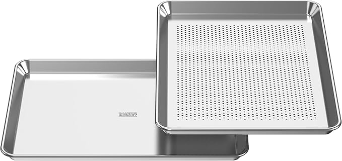 Baking Sheet Set with Rack 18" Non-Toxic Bakeware Set Baking Trays for Oven, 100% Recycled Aluminum, 2pc Bakeware Set Baking Sheets 18" Never Rust, PTFE,PFAS,PFOA Free by Baker's Secret