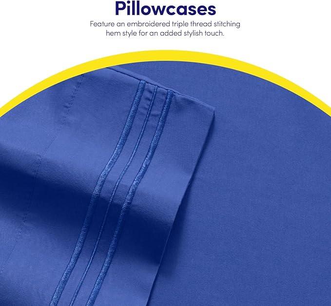 1500 Thread Count 3pc Bed Sheet Set Egyptian Quality Deep Pocket - Twin, Royal Blue