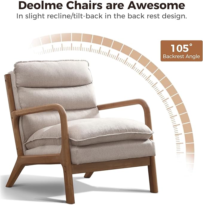 Phoenix Home Accent Chair Mid Century Lounge Chair PU Leather, Upholstered Reading Armchair with Lumbar Pillow & Solid Wood Frame for Office, Living Room Bedroom, Balcony, Beige