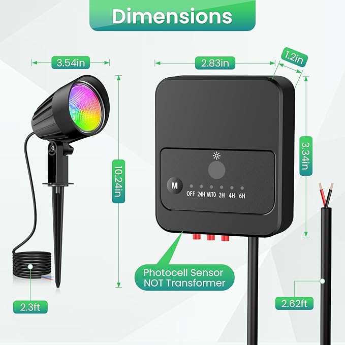 ZZXX 15W RGBW Low Voltage Landscape Lighting Color Changing Spotlight Outdoor IP66 Waterproof LED Landscape Light Photocell Sensor with Remote Control for House Garden Yard Tree (AC/DC 12V-24V,4 Pack)