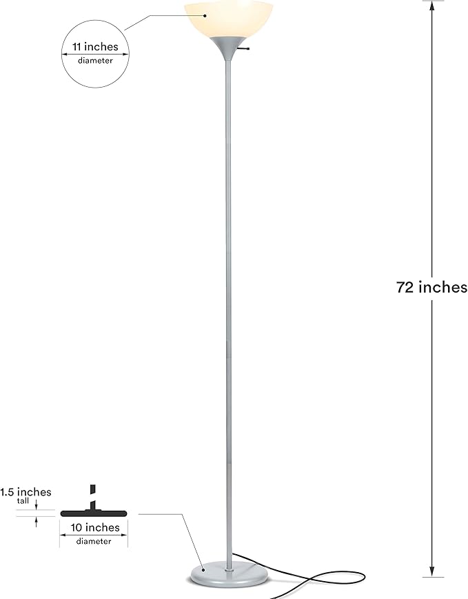 Brightech Sky Dome Dimmable LED Floor Lamp, Torchiere Floor Lamp for Living Rooms & Offices – Tall Standing Lamp for Reading & Hobbies – Platinum Silver