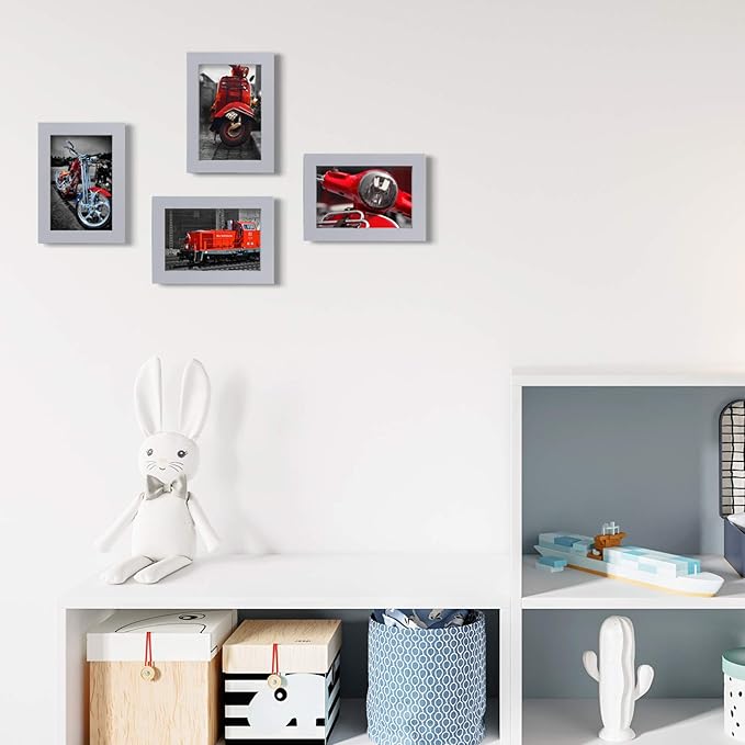 Egofine 4x6 Picture Frame Made of Solid Wood with Plexiglass, Display Pictures 3.5x5 with Mat or 4x6 Without Mat, for Tabletop and Wall Mounting Photo Frame, Light Grey