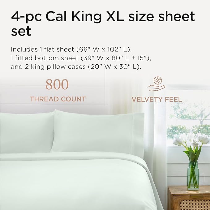 Threadmill California King Sheet Sets | 800 Thread Count Cal King Bed Sheets Set with 16” Deep Pocket | Sateen Weave, Better Than Egyptian Cotton, 4-Piece Bedding Set with Cooling Effect | Seaglass