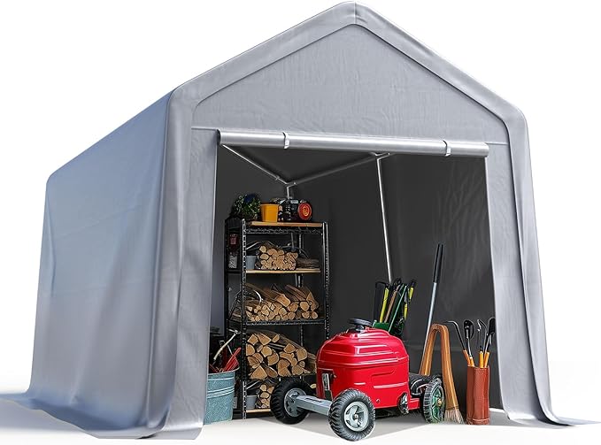 Quictent Heavy Duty 8x8FT Carport Shelter with Roll-Up Mesh Windows & Reinforced Frame, Portable Garage Canopy for Motorcycle Storage, Outdoor Equipment, Patio Furniture Cover - Silver Gray