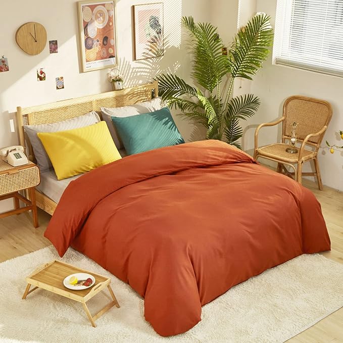 Cottonight Burnt Orange Comforter Set Queen - Rust Caramel Bedding Full, Solid Cotton Reddish Terracotta Blanket Quilt, Soft Breathable Modern for Women Men Adults Kids