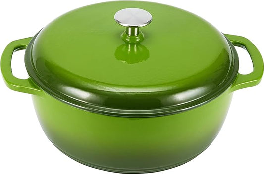 Amazon Basics Cast Iron Dutch Oven Pot with Lid, Enameled, Round, Dual Handles, Heavy-Duty, Medium, 6-Quart, Green