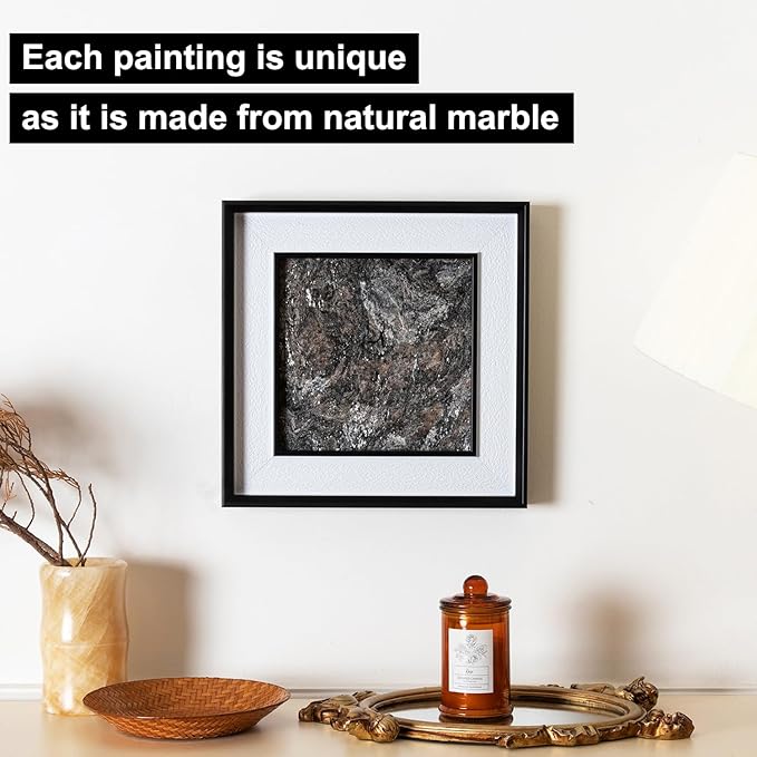 Natural Marble Decorative Wall Art Home Decor for Bedroom Abstract Lithographic Painting for Living Room Hand Made Aesthetic Classroom Farmhouse Heavy Texture Picture Frames 10x10 in Platinum Diamond