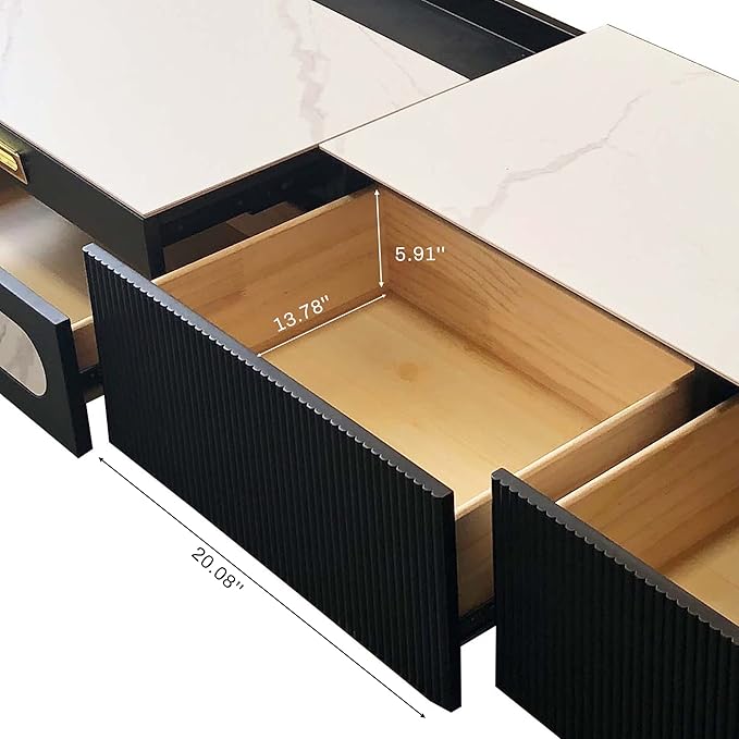 POVISON Fully-Assembled Modern TV Stand for Projector, Sintered Stone Entertainment Center with Storage for 85 inch TV, Wood TV Console, Media Console for Living Room Bedroom