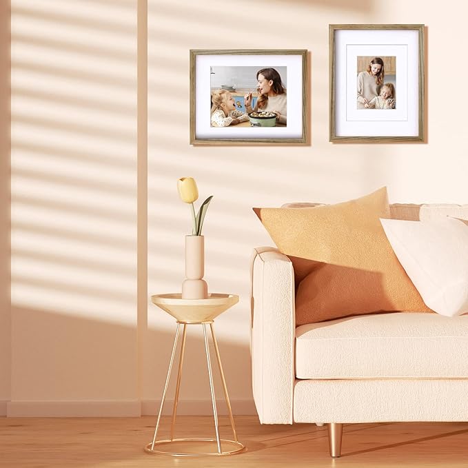 Egofine 11x14 Picture Frame with Plexiglass Made of Solid Wood, Display Pictures 5x7/8x10 with Mat or 11x14 Without Mat for Tabletop and Wall Mounting, Carbonized Brown