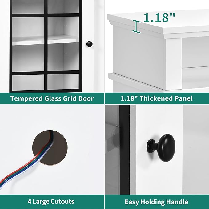 YITAHOME White TV Stand for 75 Inch TV, LED Modern Entertainment Center with Adjustable Shelves and Glass Doors, 32'' Tall Television Stands TV Media Console Table for Living Room, White