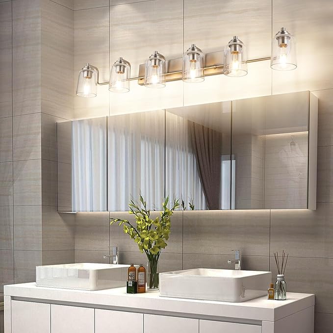 SOLFART 6 Light Bathroom Lights for Bathroom Brushed Nickel Vanity Light Bathroom Vanity Lighting Bath Light Fixtures Over Mirror