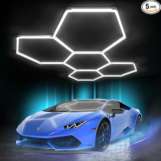 Hexagon Garage Lights: 168W 25 Pack 5 Grids LED Garage Lights - Easy Install 6500K Super Bright Honeycomb Light for Workshop Warehouse Car Detailing Shop Exhibition Hall Gym