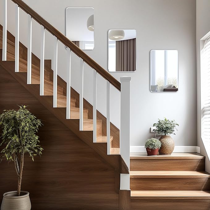 Wall Mount Mirror for Bathroom, Brushed Silver Metal Framed Rounded Corner Rectangular Vanity Mirror (18" x 24", Silver)