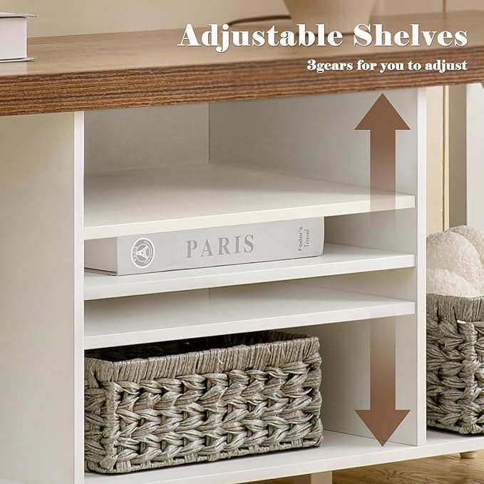 GAZHOME TV Stand for TV up to 65 Inches, TV Cabinet with Open Storage, TV Console Unit with Shelving for Living Room, Entertainment Room, White