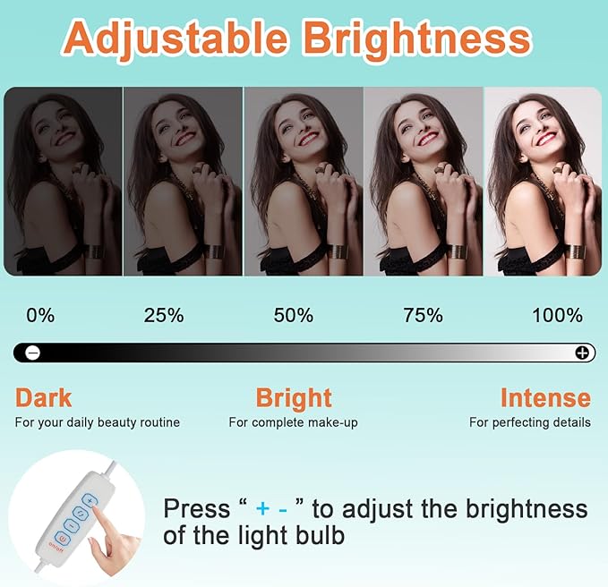 White Vanity Desk with Mirror and Lights, 3 Color and Brightness Adjustable Makeup Flip Mirror with Lights, Bedroom Dressing Table Vanity Stool Set and 7 Storage Drawers & 9 Shelves