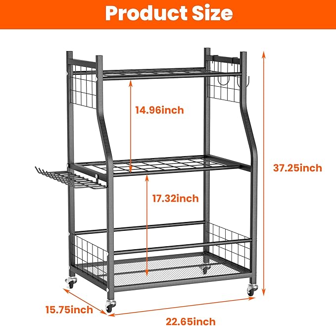 Ultrawall Garden Tool Organizer, Yard Tool Storage Stand for Garage with Lockable Wheels, Shed Tool Storage for Rake, Brooms, Indoor & Outdoor Use