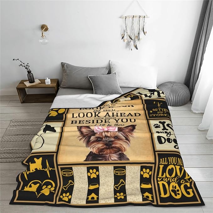 banonaty Yorkie Blanket Dog Throw Blanket Cozy Fleece Flannel Bedding Springer Yorkie Gifts for Women Men Boys Girls Adult Lover Stuff Plush for Couch Sofa Bed Decor 60"X80"