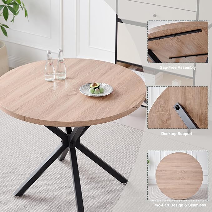 39" Round Dining Table Set for 4, Mid Century Kitchen Table with 4 Velvet Dining Chairs for Apartment Living Room Space Saving