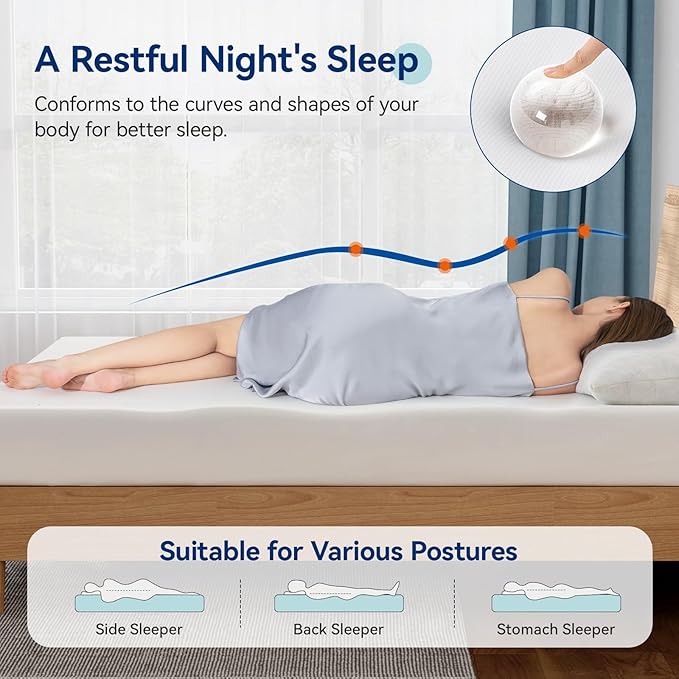 Amazon Basics HKSP01008F Plush Memory Foam Bed Mattress, Full, White/Grey, 75 x 54 x 8 inches